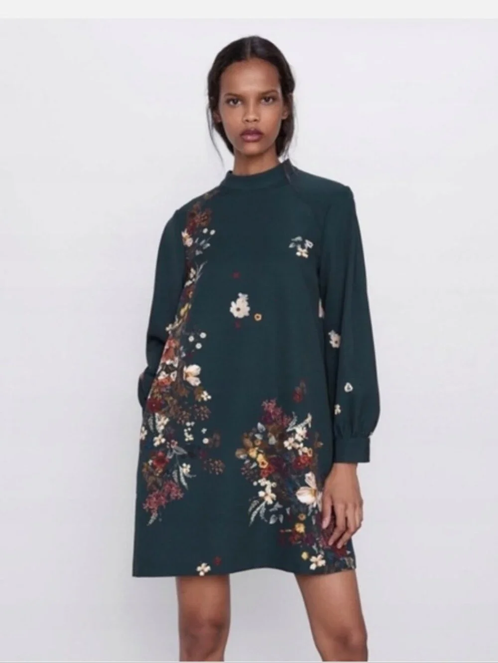Zara Dark Green Fall Wedding Guest Dress - M - Picture 2 of 7